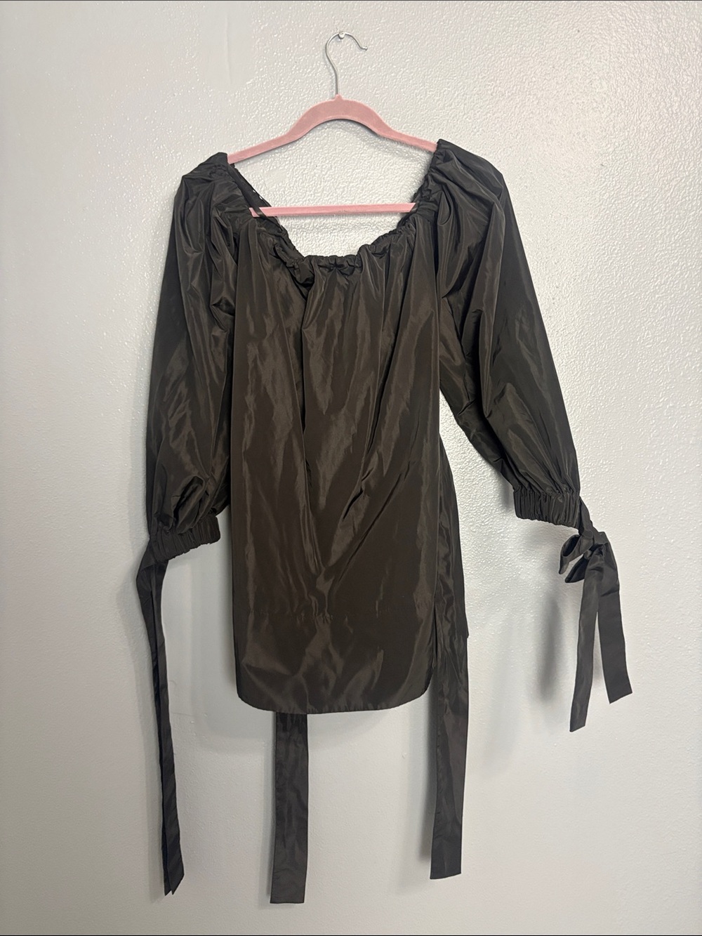 STAUD Mini Colby Dress Black Off-Shoulder Long Sleeve mini dress